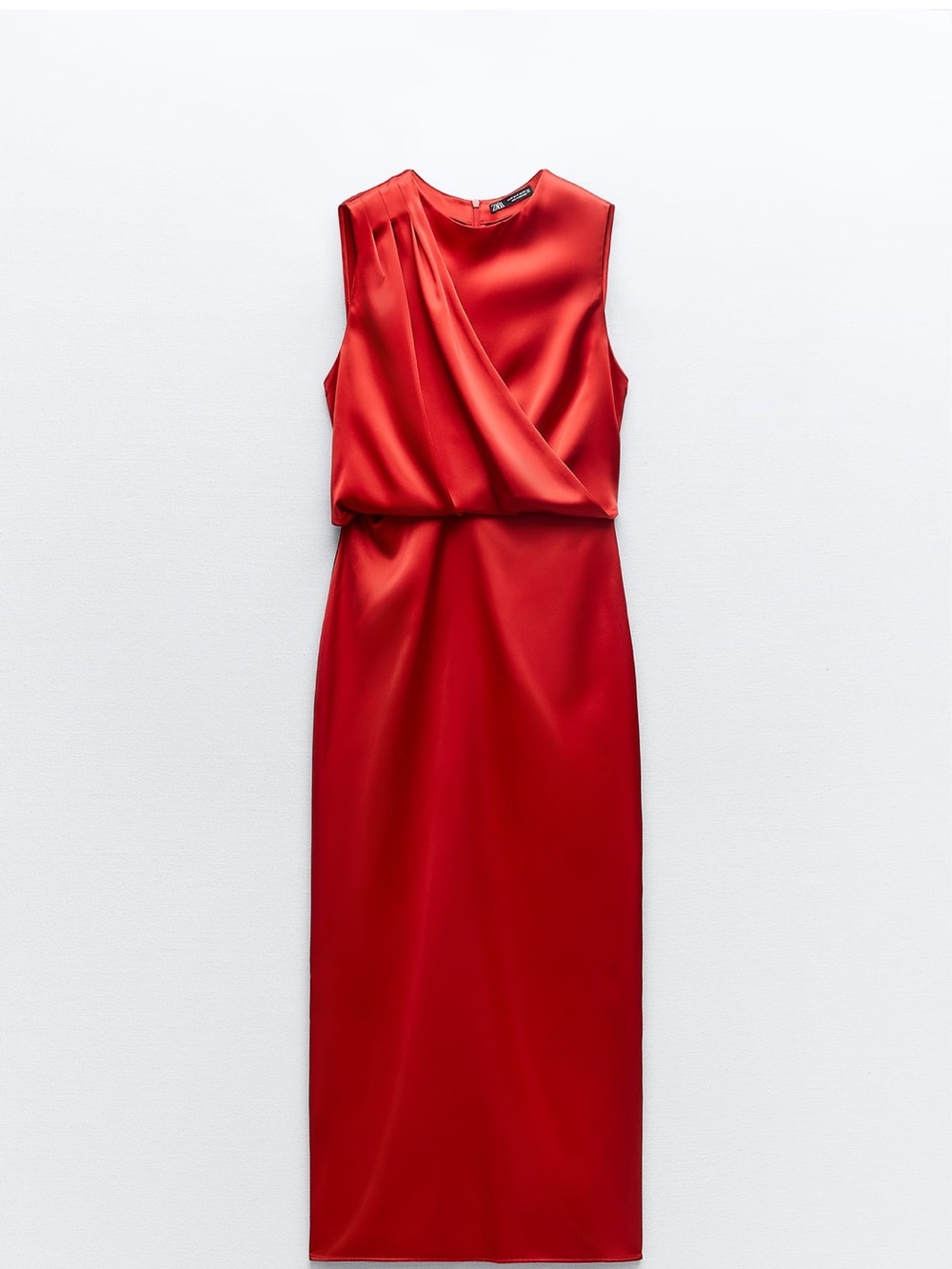 Zara Red Satin Sleeveless Sheath Dress
